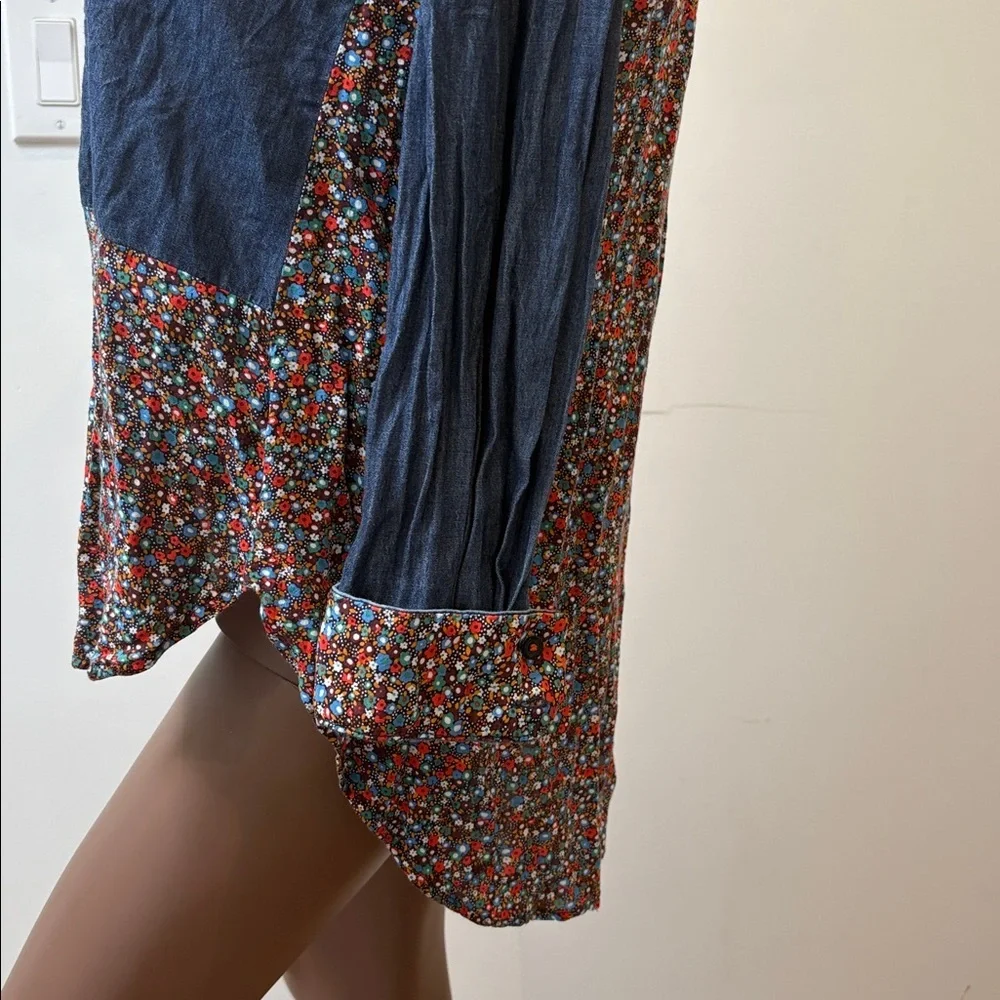 Anthropologie Postage Stamp chambray floral denim button down shirt longsleeve 4 - Picture 7 of 11